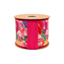 4" Wired Dupioni Ribbon | Hot Pink Floral w/ Hot Pink Backing | 10 Yard Roll