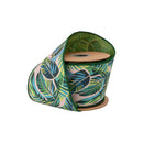 4" Wired Dupioni Ribbon | Tropical Palms on Pink w/ Green Backing | 10 Yard Roll