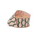 2 1/2" Wired Dupioni Ribbon | Deco Floral on Green w/ Pink Backing | 10 Yard Roll