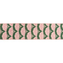 2 1/2" Wired Dupioni Ribbon | Deco Floral on Green w/ Pink Backing | 10 Yard Roll