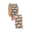 2 1/2" Wired Dupioni Ribbon | Deco Floral on Green w/ Pink Backing | 10 Yard Roll