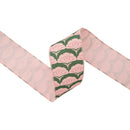 2 1/2" Wired Dupioni Ribbon | Deco Floral on Green w/ Pink Backing | 10 Yard Roll
