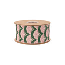 2 1/2" Wired Dupioni Ribbon | Deco Floral on Green w/ Pink Backing | 10 Yard Roll