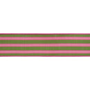 2 1/2" Wired Dupioni Ribbon | Pink/White Stripes on Green w/ Hot Pink Backing | 10 Yard Roll