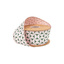 2 1/2" Wired Dupioni Ribbon | Retro Geometric Pattern on Green w/ Pink Backing | 10 Yard Roll