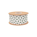 2 1/2" Wired Dupioni Ribbon | Retro Geometric Pattern on Green w/ Pink Backing | 10 Yard Roll