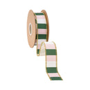 2 1/2" Wired Dupioni Ribbon | Pink/Green/Off-White Wide Horizontal Stripe on Off-White Backing | 10 Yard Roll