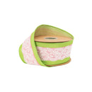 2 1/2" Wired Dupioni Ribbon | Green and Pink Stripe w/ Lace Trim | 10 Yard Roll