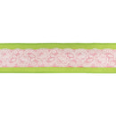 2 1/2" Wired Dupioni Ribbon | Green and Pink Stripe w/ Lace Trim | 10 Yard Roll