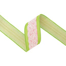 2 1/2" Wired Dupioni Ribbon | Green and Pink Stripe w/ Lace Trim | 10 Yard Roll