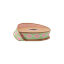 1" Wired Dupioni Ribbon | Single Pink Harlequin on Green w/ Pink Backing | 10 Yard Roll