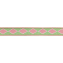 1" Wired Dupioni Ribbon | Single Pink Harlequin on Green w/ Pink Backing | 10 Yard Roll
