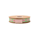 1" Wired Dupioni Ribbon | Single Pink Harlequin on Green w/ Pink Backing | 10 Yard Roll
