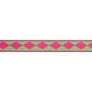 1" Wired Dupioni Ribbon | Single Hot Pink Harlequin on Green w/ Hot Pink Backing | 10 Yard Roll