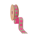 1" Wired Dupioni Ribbon | Single Hot Pink Harlequin on Green w/ Hot Pink Backing | 10 Yard Roll