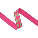 1" Wired Dupioni Ribbon | Single Hot Pink Harlequin on Green w/ Hot Pink Backing | 10 Yard Roll