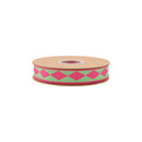 1" Wired Dupioni Ribbon | Single Hot Pink Harlequin on Green w/ Hot Pink Backing | 10 Yard Roll