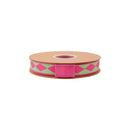 1" Wired Dupioni Ribbon | Single Hot Pink Harlequin on Green w/ Hot Pink Backing | 10 Yard Roll