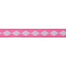 1" Wired Dupioni Ribbon | Single Purple Diamonds on Hot Pink w/ Purple Backing | 10 Yard Roll