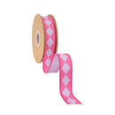 1" Wired Dupioni Ribbon | Single Purple Diamonds on Hot Pink w/ Purple Backing | 10 Yard Roll
