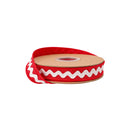 1" Wired Dupioni Ribbon | Ric Rac Trim on Red w/ Red Backing | 10 Yard Roll
