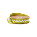 1" Wired Dupioni Ribbon | Ric Rac Trim on Green w/ Green Backing | 10 Yard Roll