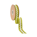 1" Wired Dupioni Ribbon | Ric Rac Trim on Green w/ Green Backing | 10 Yard Roll