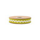 1" Wired Dupioni Ribbon | Ric Rac Trim on Green w/ Green Backing | 10 Yard Roll
