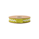 1" Wired Dupioni Ribbon | Ric Rac Trim on Green w/ Green Backing | 10 Yard Roll