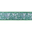2 1/2" Wired Dupioni Ribbon | White Floral on Green w/ Green Backing | 10 Yard Roll