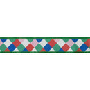 1 1/2" Wired Dupioni Ribbon | Colorful Lattice Plaid on White w/ Green Backing | 10 Yard Roll