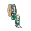 1 1/2" Wired Dupioni Ribbon | Colorful Lattice Plaid on White w/ Green Backing | 10 Yard Roll