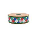 1 1/2" Wired Dupioni Ribbon | Colorful Lattice Plaid on White w/ Green Backing | 10 Yard Roll