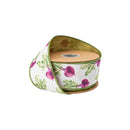 2 1/2" Wired Dupioni Ribbon | Radish on White w/ Green Backing | 10 Yard Roll