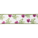 2 1/2" Wired Dupioni Ribbon | Radish on White w/ Green Backing | 10 Yard Roll