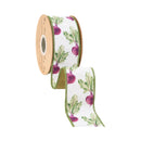 2 1/2" Wired Dupioni Ribbon | Radish on White w/ Green Backing | 10 Yard Roll