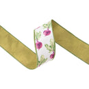 2 1/2" Wired Dupioni Ribbon | Radish on White w/ Green Backing | 10 Yard Roll