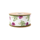 2 1/2" Wired Dupioni Ribbon | Radish on White w/ Green Backing | 10 Yard Roll