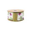 2 1/2" Wired Dupioni Ribbon | Radish on White w/ Green Backing | 10 Yard Roll
