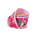 4" Wired Dupioni Ribbon | Cottage Floral on Hot Pink w/ Pink Check Backing | 10 Yard Roll
