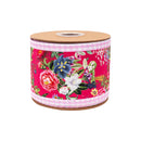 4" Wired Dupioni Ribbon | Cottage Floral on Hot Pink w/ Pink Check Backing | 10 Yard Roll