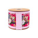 4" Wired Dupioni Ribbon | Cottage Floral on Hot Pink w/ Pink Check Backing | 10 Yard Roll