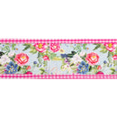 4" Wired Dupioni Ribbon | Cottage Floral on Sage w/ Hot Pink Check Backing | 10 Yard Roll