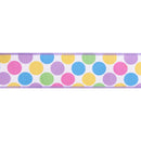 2 1/2" Wired Dupioni Ribbon | Soft Colorful Dots on White w/ Purple Backing | 10 Yard Roll