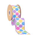 2 1/2" Wired Dupioni Ribbon | Soft Colorful Dots on White w/ Purple Backing | 10 Yard Roll