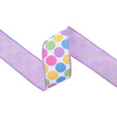 2 1/2" Wired Dupioni Ribbon | Soft Colorful Dots on White w/ Purple Backing | 10 Yard Roll