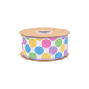 2 1/2" Wired Dupioni Ribbon | Soft Colorful Dots on White w/ Purple Backing | 10 Yard Roll