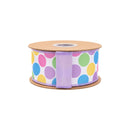 2 1/2" Wired Dupioni Ribbon | Soft Colorful Dots on White w/ Purple Backing | 10 Yard Roll