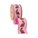 2 1/2" Wired Dupioni Ribbon | Chocolate Bunny on Pink w/ Pink Backing | 10 Yard Roll