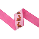2 1/2" Wired Dupioni Ribbon | Chocolate Bunny on Pink w/ Pink Backing | 10 Yard Roll